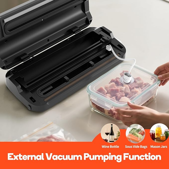 Vacuum Sealer Machine, 95Kpa vacuum sealer for food with Bags Storage and Built-in Cutter,food vacuum sealer machine,Dry/Moist/Gentle Mode, Removable Drip tray, Complete Starter Kits, Stainless Steel