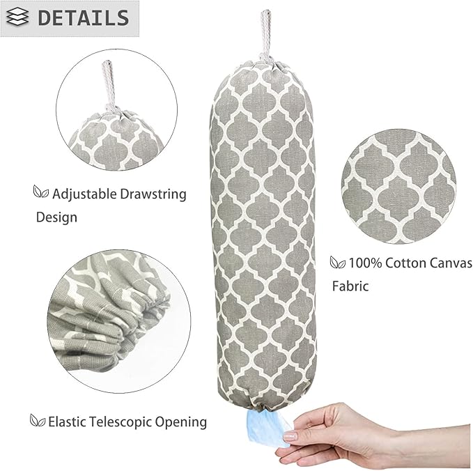 SYIPO Wall Mount Plastic Bag Organizer, Shopping Bags Carrier, Washable Large Grocery Bag Storage Dispenser for Home Kitchen Travelling, Free Adjustment with Drawstring (Grey Lantern)