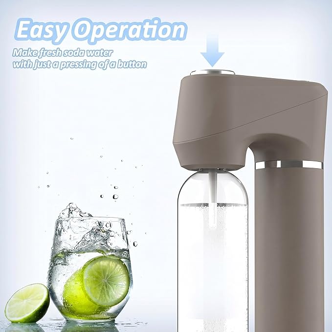 Home Sparkling Water Soda Maker with 2 BPA-Free Bottles (1L + 0.5L) - Carbonated Water Seltzer Fizzy Drink Machine, Compatible with Screw-In 60L CO2 Carbonator (Not Included), Gray