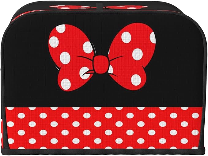 Red Polka Dot Bow Covers for Toasters 4 Slice,Cute Funny Bread Machine Cover with Handle,Washable Stain Resistant Kitchen Small Appliance Cover Dining Decor