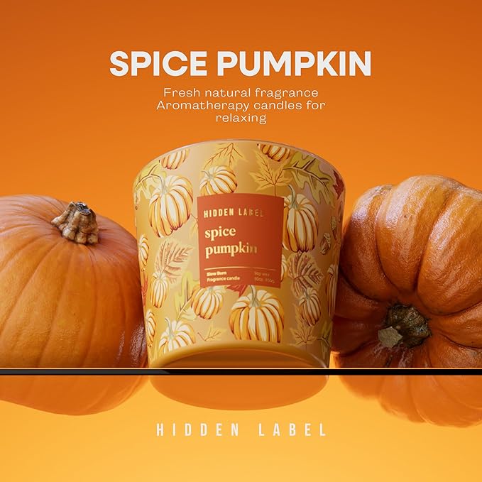 Hidden Label Pumpkin Spice Fall Candles, 3 Wick Large Scented Candle for Home, 30oz Natural Soy Candles for Home Scented,100 Hour Burn Time, Long Lasting Highly Scented Luxury Candle Gift