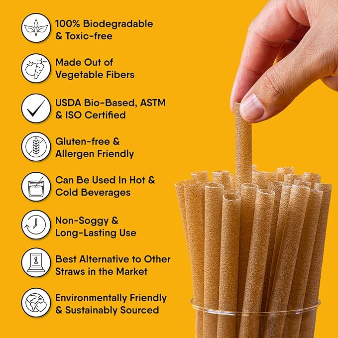 The Veggie Straws – 450 PCS of 4.75 Inches Unwrapped Biodegradable Drink Stirrers – Made of Vegetable Fibers, Best Cocktail Stirrers for Drinks of All Kinds