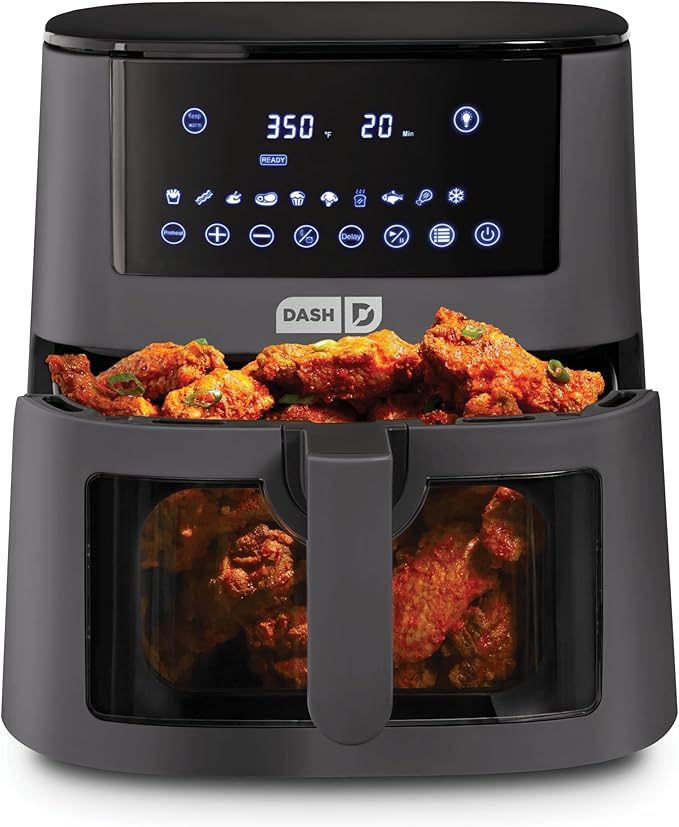 Dash Clear View Digital Air Fryer - Has AirCrisp® Technology - For Family-Sized Meals - Digital Touchscreen & Extra-Large Crisper Drawer - 7 Quarts - Forged Iron