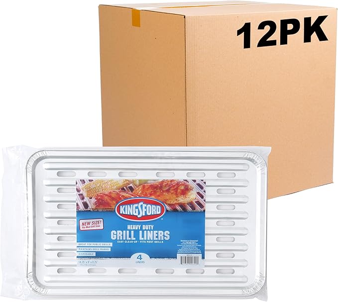 Kingsford Heavy Duty Aluminum Grilling Foil Liners, Disposable Grill Grate Covers for Grilling, Cooking, and Steaming, Helps Keep Grill Grates Clean, 14.75 x 9 in, 4 Count - 12 Pack