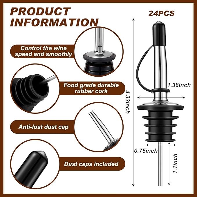 Mifoci Acacia Wood 5 Tier Bar Glass Rimmer Bartender Tool with 12 Pcs Stainless Steel Classic Bottle Pourers, Bar Caddy with 6 Compartment, 1000 Pcs Coffee Cocktail Stirrers, 200 Napkins