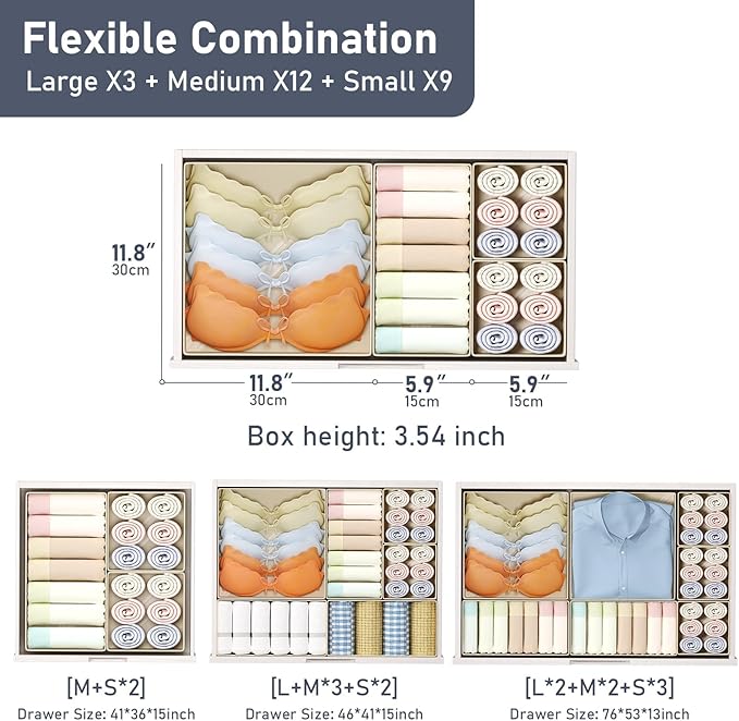 DIMJ Drawer Organizer Clothes 24 Pack - Foldable Baby Organizers and Storage Dresser Organizer for Bedroom, Closet Nursery Organization Dresser Dividers for underwear, Sock, Bra, Belt, Tie