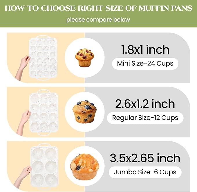 2 Pcs Mini Muffin Pans with Metal Reinforced Frame, 24 Cups Nonstick Silicone Cupcake Tray for Baking, Food Grade Small Muffin Molds with Handles (Cream)