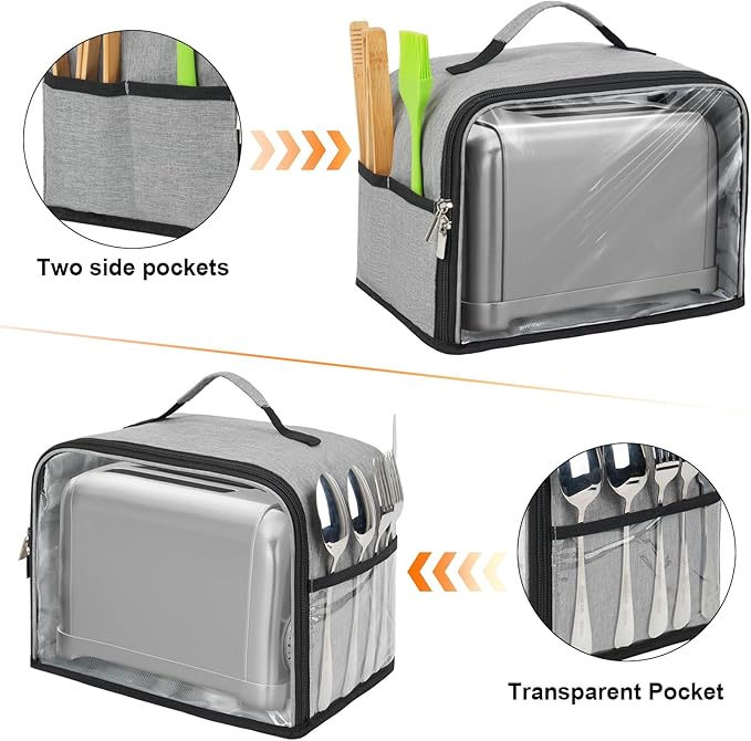 Toaster Cover 2 Slice with Aluminum Foil Lining and Base Compatible with Cuisinart/BELLA/Black and Decker,Cover only,Grey