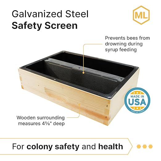 Mann Lake Top Hive Feeder with Unpainted Wood Super, Leakproof Single Piece Plastic Reservoir, Galvanized Steel Safety Screen, Deep High Capacity Feeder Insert for Honey Bees