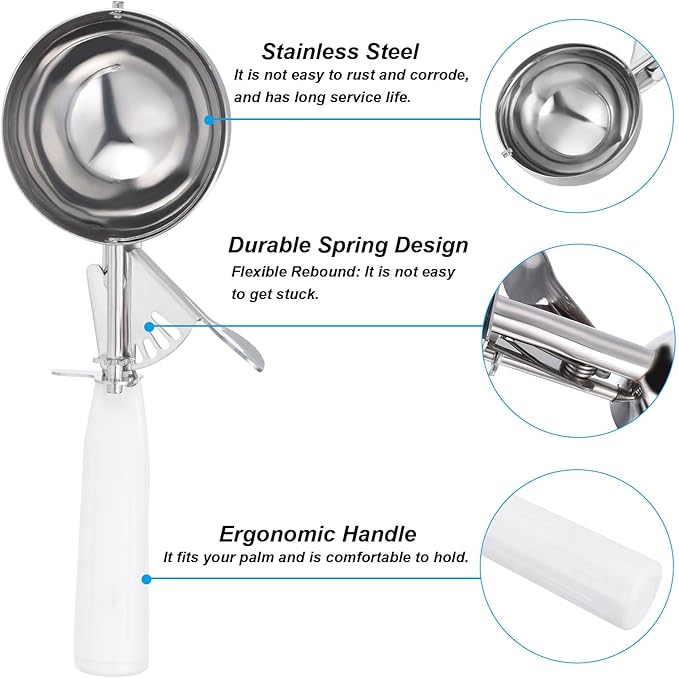 PATIKIL 5.3 Ounce Ice Cream Scoop with Trigger, Stainless Steel Portion Cookie Scoop with Thumb Trigger for Cookie Dough Cupcake Batter Baking, White 158ML