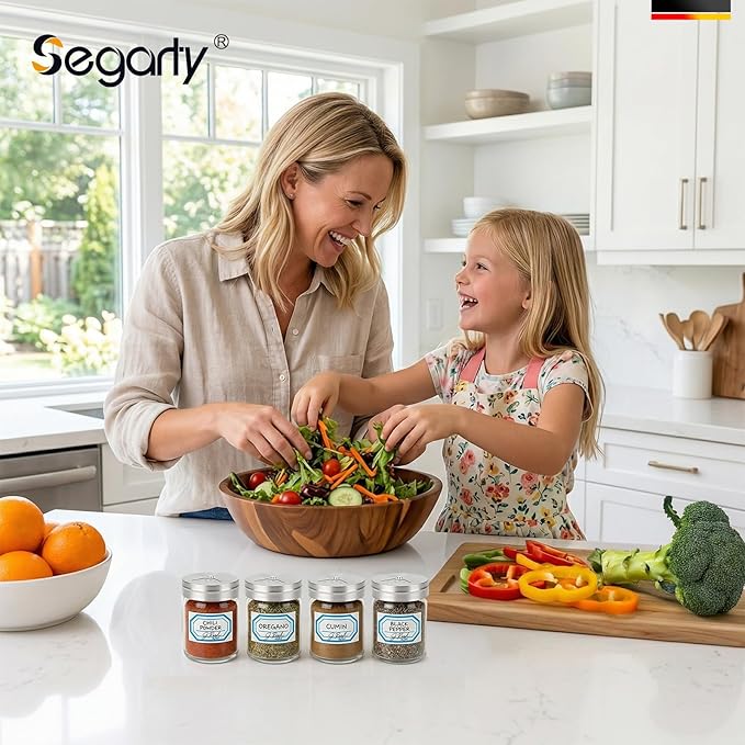 Segarty 6 Pack 1.7oz Salt Shakers Adjustable Metal Lids, 50ml Portable Glass Seasoning Container for Sugar Sesame Pepper, Kitchen Organizer Spice Bottles with 6 Stickers Storage Set for Cabinet Picnic