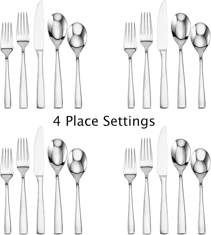 Mikasa, Delano Flatware Service for 4, 20 Piece Set, 18/0 Stainless Steel Silverware Set