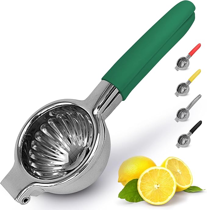 Zulay Kitchen Lemon Squeezer Stainless Steel with Premium Heavy Duty Solid Metal Squeezer Bowl and Food Grade Silicone Handles - Large Manual Citrus Press Juicer and SS Lime Squeezer (Green)