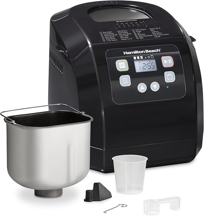 Hamilton Beach Automatic Bread Maker Machine, Digital, Programmable, 12 Settings + Gluten Free, PFAS-Free Nonstick Pan + Kneading Paddle, 2 lb Capacity, Black