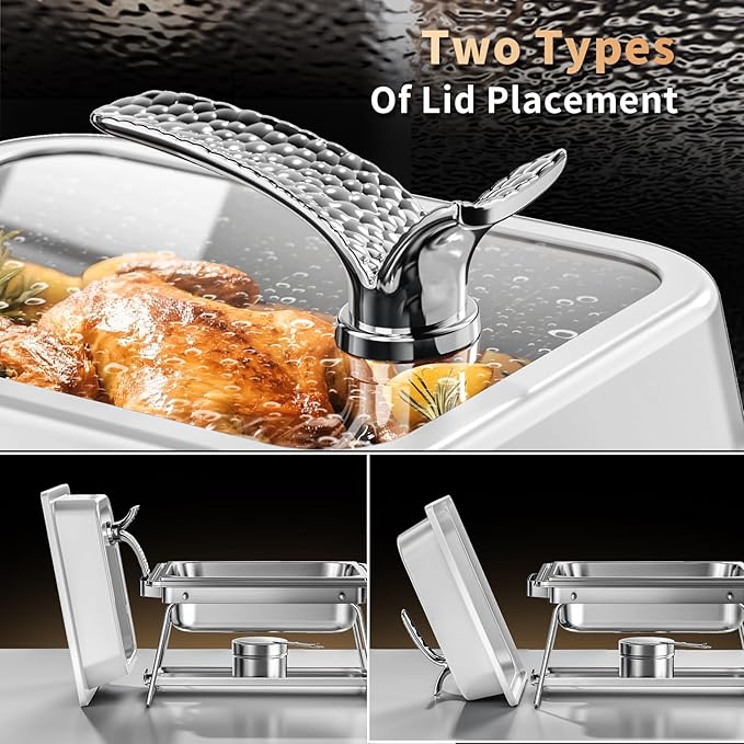 KScocina Chafing Dishes for Buffet, 4 Pack 5QT Square Stainless Steel Chafing Dish Set, Complete Buffet Warmer for Home Parties, Christmas & Catering Events (White)