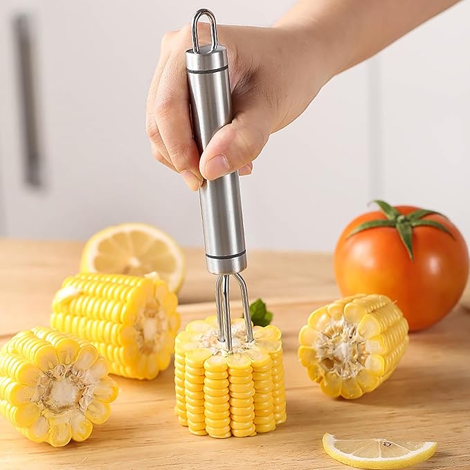 Corn peeler for corn on the cob+Corn fork set，stainless corn kernel remover tool ， Suitable for Home Kitchen