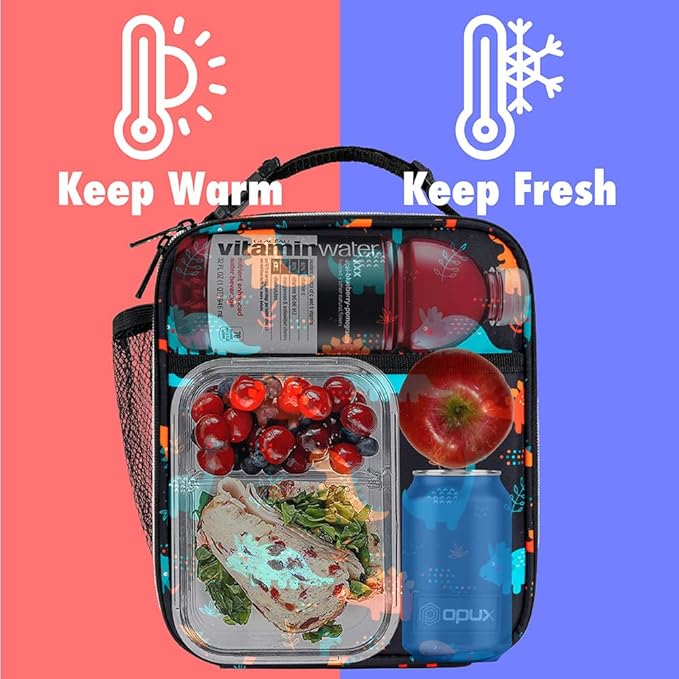 opux Premium Insulated Lunch Box, Soft School Lunch Bag for Kids Boys Girls, Leakproof Small Lunch Pail Men Women Work, Reusable Compact Cooler Tote Lunchbox for Office, Dinosaur