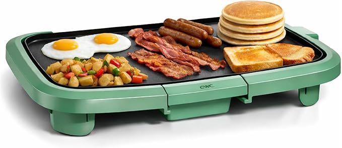 COOK WITH COLOR Electric Griddle 1200W, Nonstick Surface for Pancakes, Burgers, Eggs & More, Removable Temperature Control, Slide-Out Drip Tray, 10" x 16" Cooking Area, Dark Sage