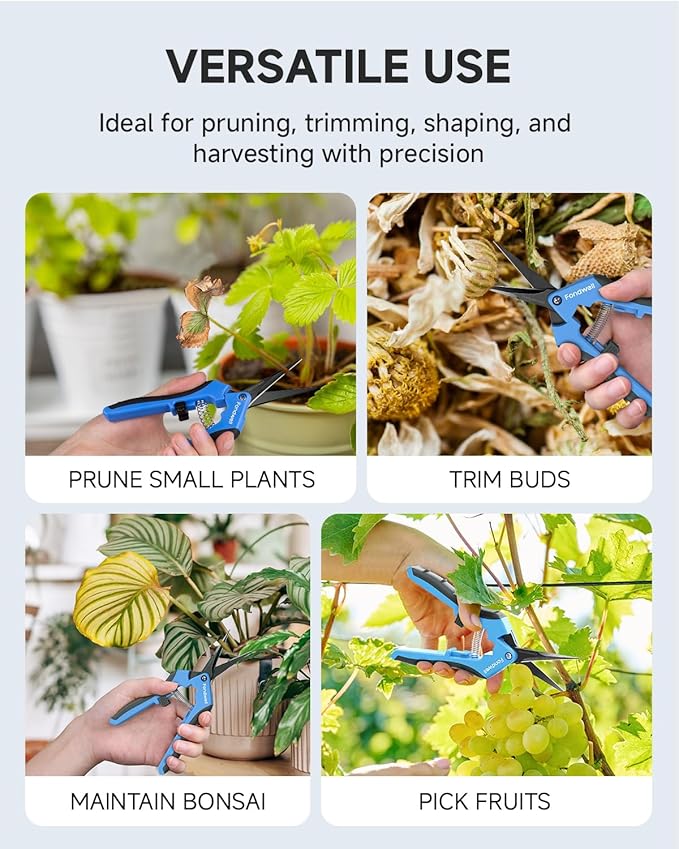 Fondwell 6.5" Pruning Shears Garden Scissors: 2 Pack of Ultra Sharp Trimming Scissors with Non-Stick Teflon Coating - Reliable Flower Snips for Managing Small Plants