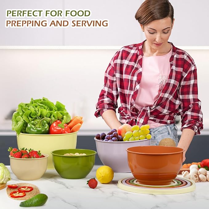 Greentainer Plastic Mixing Bowls with Lids Set for Kitchen, 5 Set Nesting Bowls for Mixing, Baking, Prepping, Cooking and Serving Food, Mixing Bowls Dishwasher, Microwave Safe