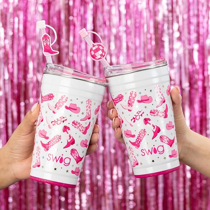 Swig Life 24oz Party Cup, Stackable Insulated Travel Coffee Tumbler with EZ Slider Lid, Cup Holder Friendly, Stainless Steel 24 oz Tumbler, Reusable Coffee Mug (Let's Go Girls)