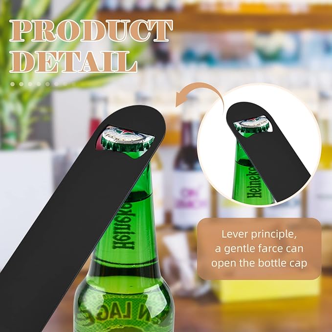 24 Pack Flat Beer Bottle Opener 7 inch Heavy Duty Stainless Steel Flat Bottle Opener Metal Beer Bottle Openers Black Beer Openers for Bartender Kitchen Bar or Restaurant (Black, 7 inch)