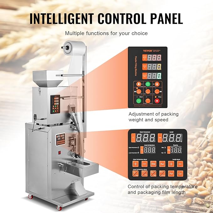 VEVOR Automatic Particle Packaging Machine 1-100g, 10-15 Bags/min Filling Sealling Mchine, Multi-Function Weighing Packing Machine, Powder Mixer Machine for Tea Seeds Grains Flour Beans Glitter