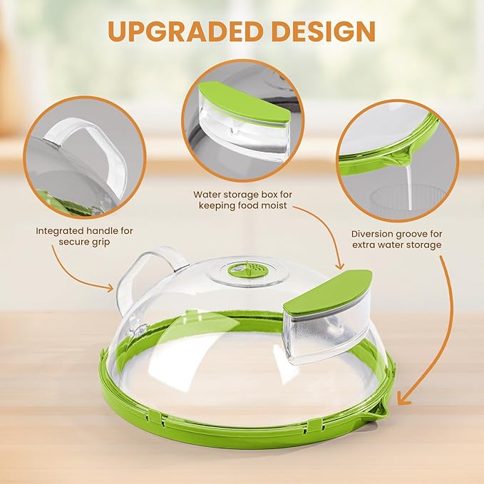 12 Inch Microwave Splatter Cover, Upgraded Microwave Cover for Food with Water Steamer, Integrated Handle, Splatter Guard, Cookware lid, House Warming Gifts New Home, Green