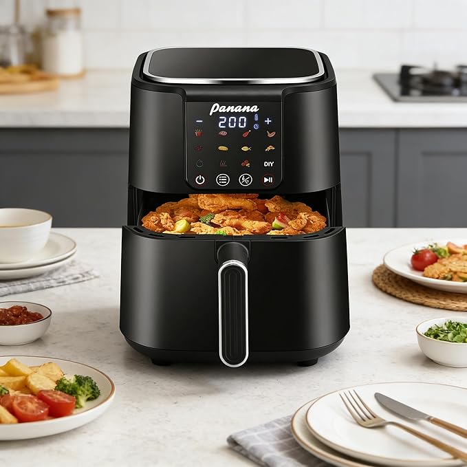 Panana Air Fryer, 6.3QT Large Capacity Air Fryer, Oilless Healty Cooker Airfryer Oven with 12 Presets, 1500W Air Fryers for Quick Meal, Home Use (Black)