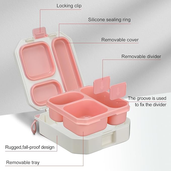 wiwens Bento Lunch Box for Kids with 12oz Soup Thermo Leak-Proof Lunch Food Container with 5 Compartment Thermo Hot Food Jar and Insulated Lunch Bag for Kid Toddler Girls Boys to School