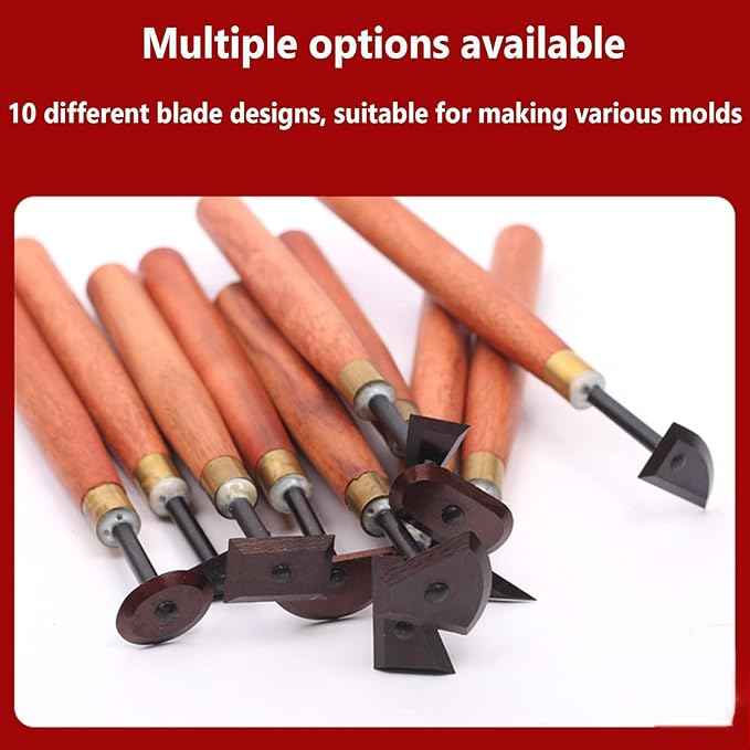 10-Piece Professional Pottery Trimming Tool Set, Ergonomic Ribbon Tools for Clay Sculpture, Craft Shaping & Soft Pottery, Comfortable Grip for Artisan Use
