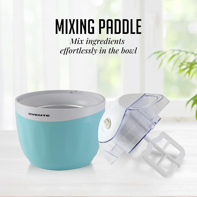OVENTE Electric Ice Cream Maker with Easy-Lock Lid, 1QT Freezer Bowl for Healthy & Homemade Frozen Yogurt, Sorbet and Gelato, Mini Kitchen Appliance Ideal for Summer Desserts for Kids, Blue ICM110BL