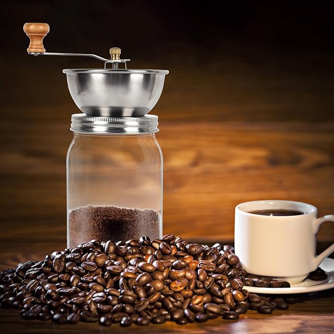 Mason Jar Coffee Grinder, Manual Coffee Grinder Lid Attachment for Wide Mouth Mason Jars, Stainless Steel Mason Jar Lid and Ceramic Burr,Ideal for Camping & Home Barista
