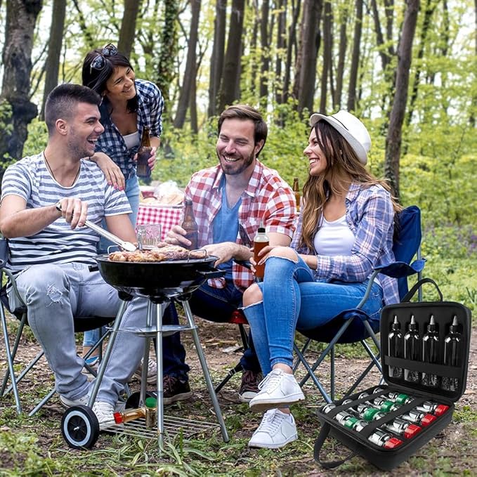 Camping Portable Spice Set with 12 Spice Containers Storage Bottle Pepper & Salt Spice Shakers, Separable Storage Bag for Outdoor Travel Camping BBQ Picnic Seasoning Kit Carrying Case
