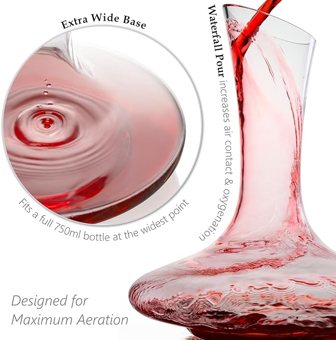 Wine Decanter & Accessories (Cork Stopper + Cleaning Beads) - 100% Lead-Free Crystal Wine Carafe – Unique Gift Idea