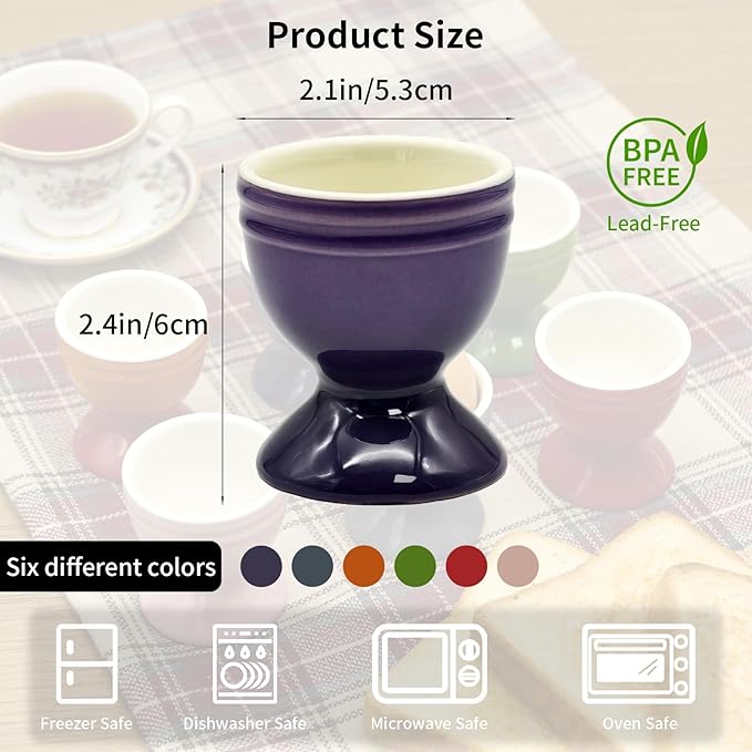 6 Pcs Ceramic Egg Cups, Porcelain Colorful Egg Cooker, Egg Holder for Soft and Hard Boiled Eggs, Stand Holder for Soft Boiled Eggs, Dishwasher Safe
