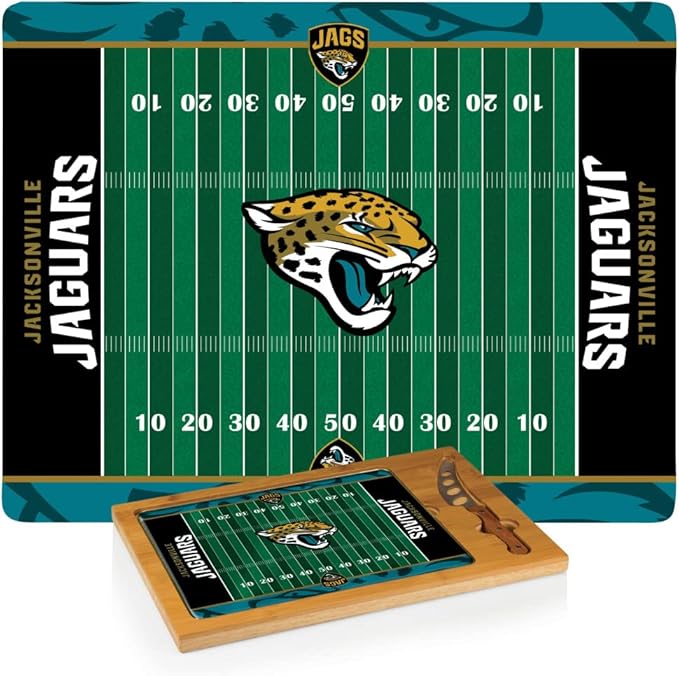 PICNIC TIME NFL Football Field Icon Glass Top Cutting Board & Knife Set, (Parawood & Bamboo)