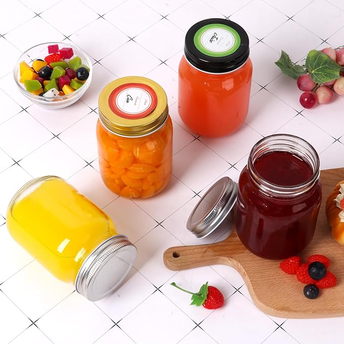 Glass Mason Jars with Silver Lids 16 oz - 15 Pack Regular Mouth Canning Jars for Food Storage, Meal Prep, Overnight Oats, DIY Crafts - Includes 24 Stickers & Brush