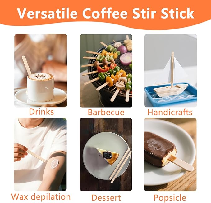 KTOJOY 1000 Pack Birch Wood Coffee Stirrers, 7 Inch Sturdy Coffee Stir Sticks, Smooth Round Ends, Splinter-Free Disposable Stir Sticks for Coffee, Cocktails, Office, Home Use