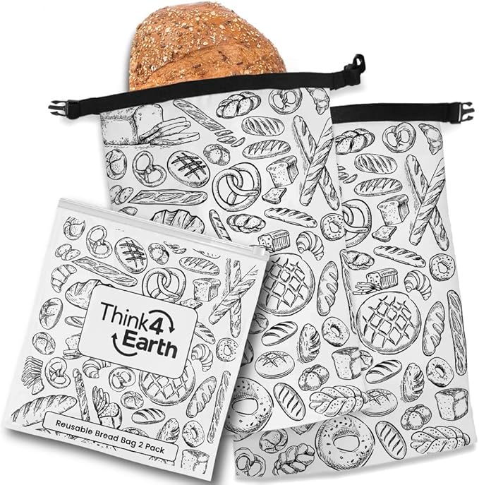 THINK4EARTH® - Large Bread and Baguette Bags (White, Bread Bag 2 Pack)