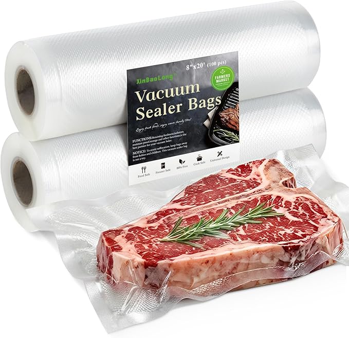 Vacuum Sealer Bags for Food - Seal a Meal Bags Rolls - 8inx20 Rolls 2 Pack - XinBaoLong Commercial Grade Heavy Duty BPA Free Great for Vac Storage