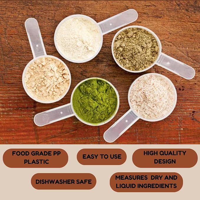 Plastic Measuring Scoop, (35 cc | 2.5 tablespoon | 1.25 fl oz. | 35 mL) Long Handle Spoons for Powders, Granules, Coffee, Pet Food, Baking Supplies, Protein and Other Dry Goods, BPA Free (Set of 10)