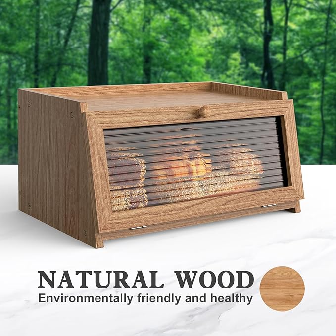 LOHASOK Bread Box for Kitchen Countertop Large Bread Box Farmhouse Bread Container Bread Storage with Window Bread Holder