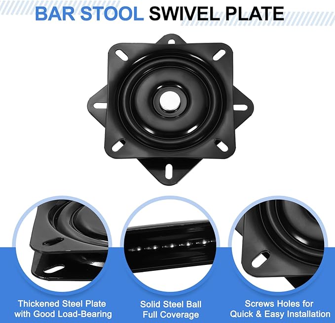 uxcell 2Pcs 5" Bar Stool Swivel Replacement, 360° Rotation Lazy Susan Turntable, Square Ball Bearing Seat Swivel Base Mount Plate for Recliner Chair or Table, Black (125x1.8mm)