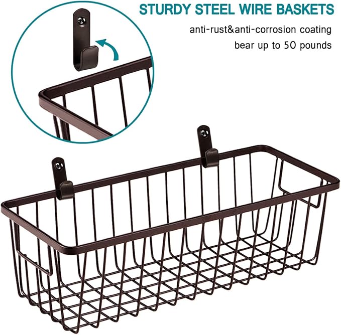 Farmhouse Metal Wire Bin Basket with Handle - Small, 4 Pack - Rustic Home Storage Organizer for Cabinets,Pantry,Closets,Cupboards, Shelves,Countertops,Bathroom Vanity,Kitchen,Bedroom (Bronze)