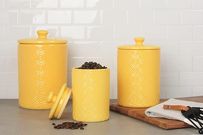 10 Strawberry Street CAN Yell Kitchen Canister Set, Set of 3, Diamond Yellow