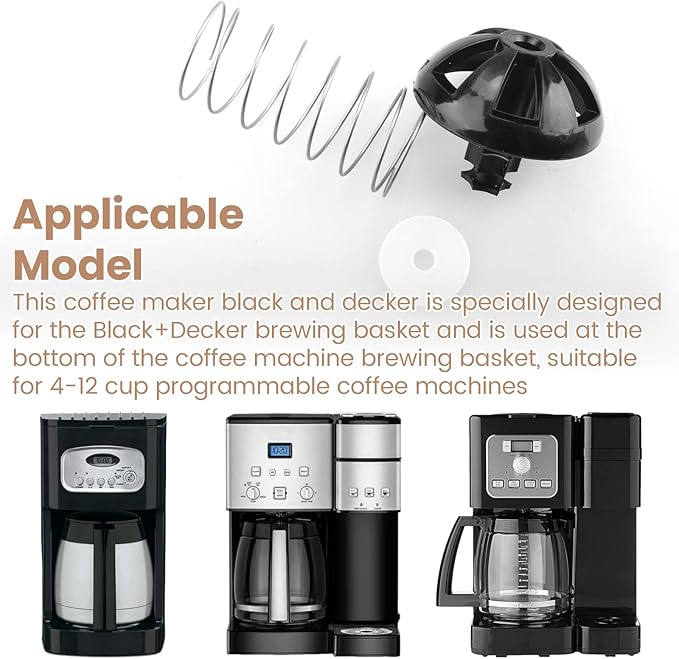 Coffee Replacement Brew Basket Spring Loaded Stopper Kits For Decker Hamilton Coffee Maker Parts and Mr. Coffee Black, Compatible with Majority 4-12 Cup Drip Coffee Makers - 990117900 990237500