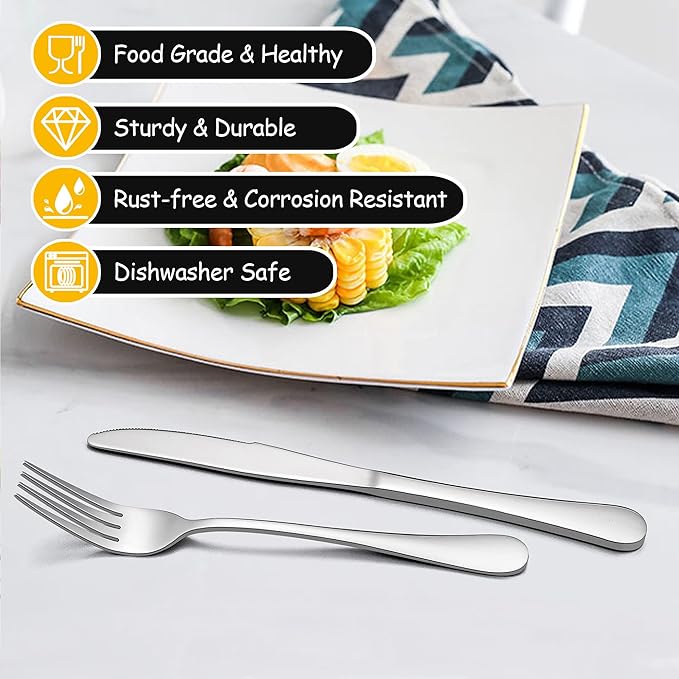 LIANYU 60-Piece Silverware Flatware Set for 12, Stainless Steel Cutlery Set, Kitchen Restaurant Tableware, Mirror Finished, Dishwasher Safe