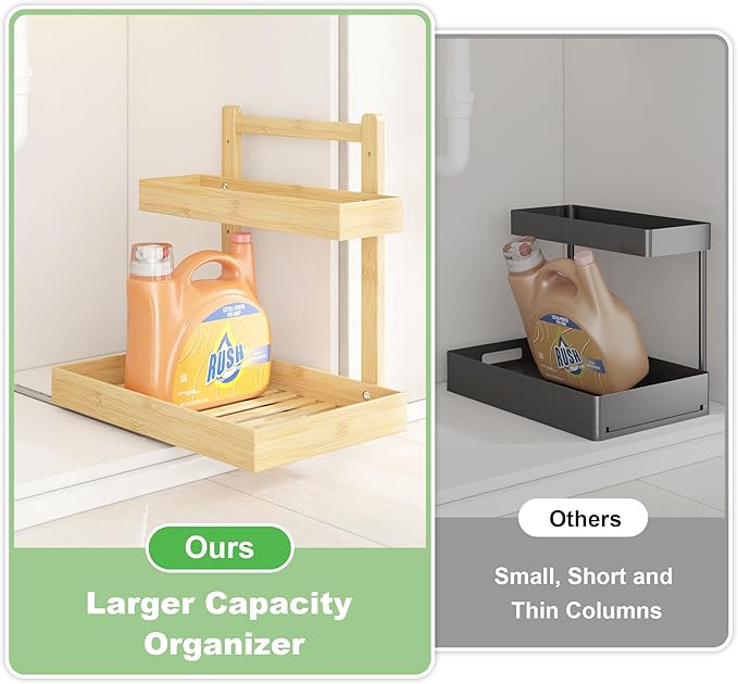Under Sink Organizer - 1-Tier Pull Out Cabinet Organizer Vertical Slide Out Sink Shelf Storage Shelves for Multi-Purpose Bath Kitchen Bathroom Medicine (Nature, 1 Pack)