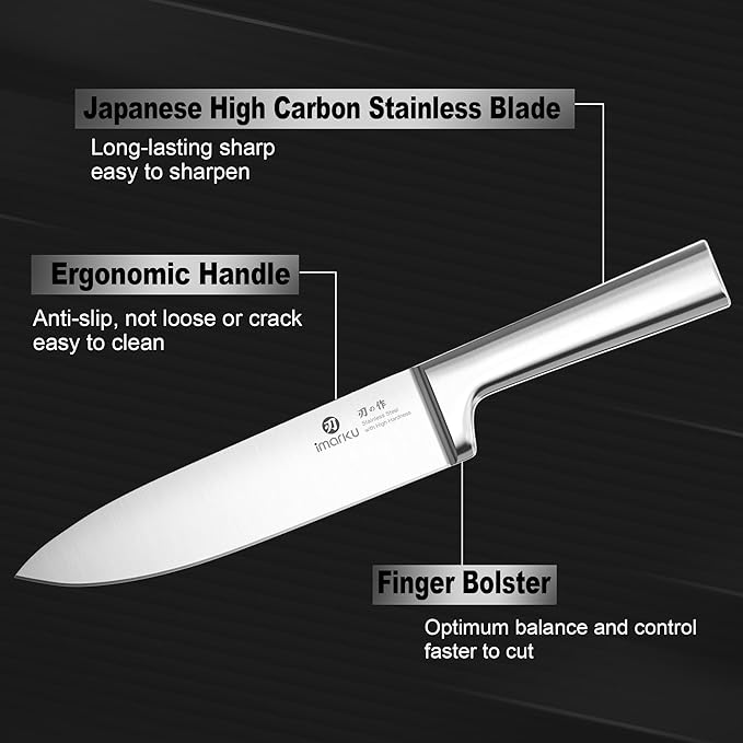 imarku 15-Piece Knife Block Set Built-in Sharpener, Japanese High Carbon Stainless Steel Kitchen Knife Set, Dishwasher Safe, Chef Knife Set with Wooden Knife Block, Steak Knives for Kitchen Cooking